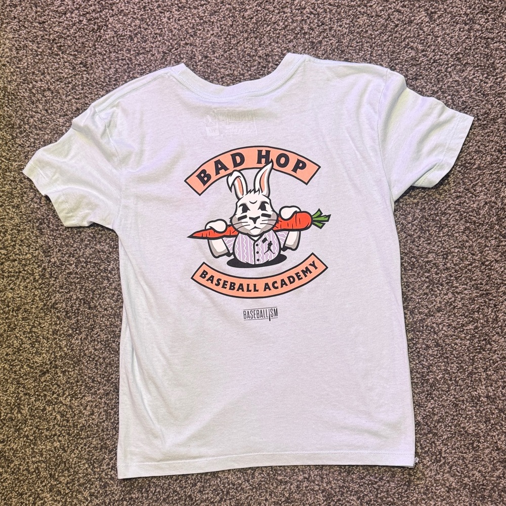 Bad Hop Baseball Academy Kids T-Shirt - White with Bunny Graphic